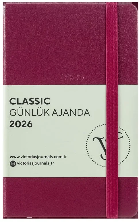 VJ AJANDA 2026 CLASSİC GÜNLÜK 9X14 CM SERT KAPAK IVORY 70 GR 384 SAYFA CEPLİ LASTİKLİ KIRMIZI 226-24