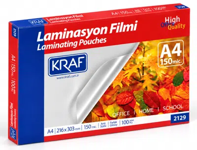 KRAF LAMİNASYON FİLMİ PARLAK A4 150 Mic. 100 LÜ 2129