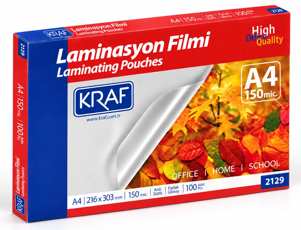 KRAF LAMİNASYON FİLMİ PARLAK A4 150 Mic. 100 LÜ 2129