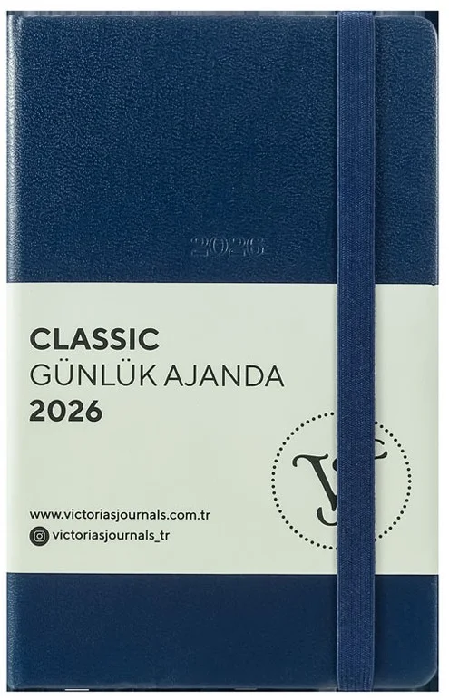 VJ AJANDA 2026 CLASSİC GÜNLÜK 9X14 CM SERT KAPAK IVORY 70 GR 384 SAYFA CEPLİ LASTİKLİ MAVİ 226-2423