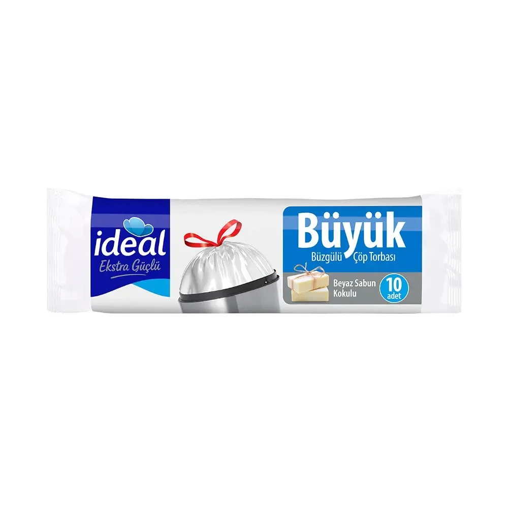 KOROPLAST İDEAL ÇÖP TORBASI BÜYÜK 65x67 BÜZGÜLÜ BEYAZ SABUN KOKULU 10 LU ST01600242