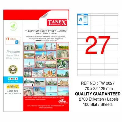 TANEX 70x32,125 LASER ETİKET TW-2027