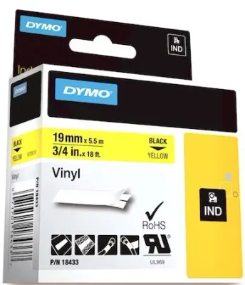 DYMO ŞERİT RHİNOPRO VİNİL 19MM x 5.5MT SARI/SİYAH 18433