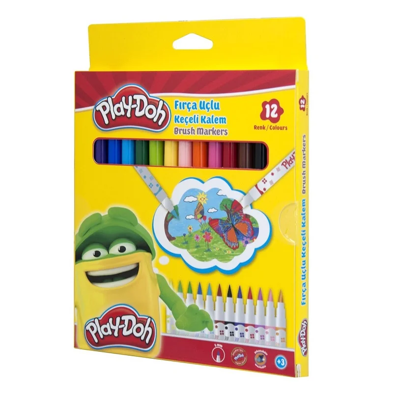 PLAY-DOH 12 RENK KEÇELİ KALEM FIRÇA UÇLU KE009 (Best)