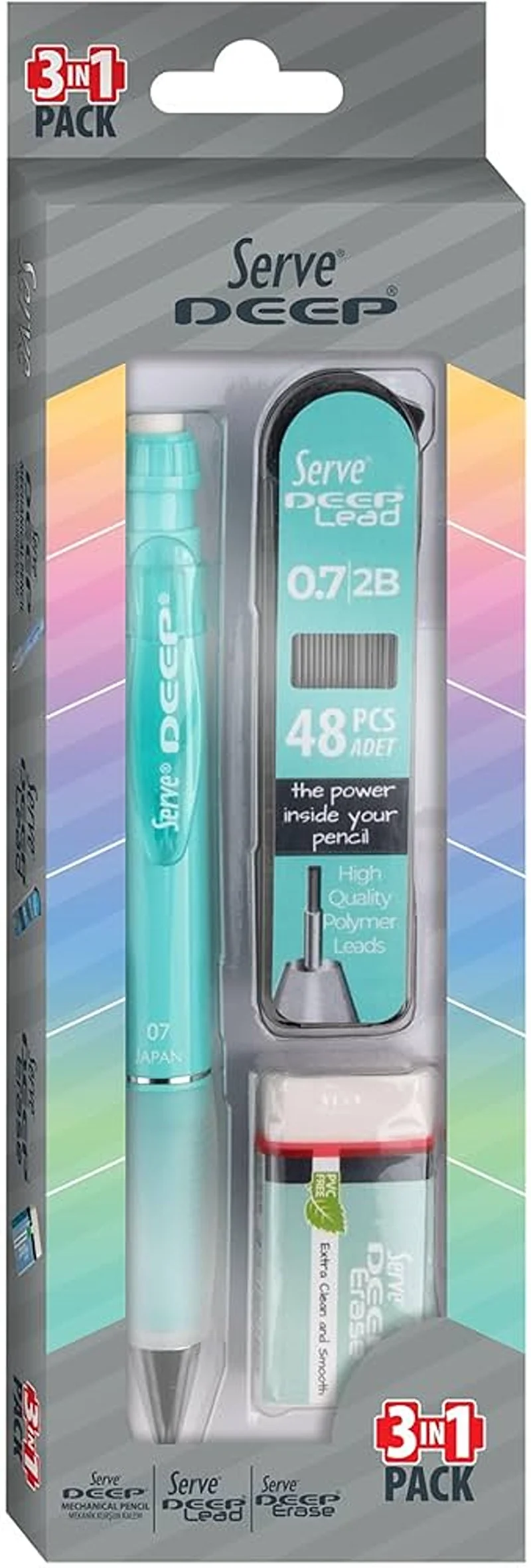 SERVE DEEP VERSATİL KALEM+SİLGİ+MİN 0,7 OKUL SETİ APPLE GREEN SV-DEEP3SETEY (Best)