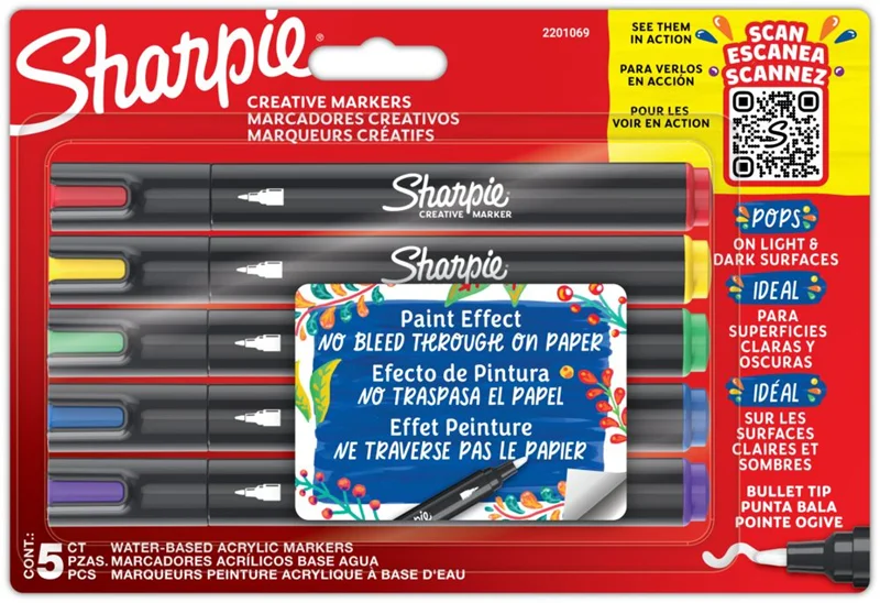 SHARPIE AKRİLİK MARKÖR YUVARLAK UÇ 5 Lİ BLİSTER 2201069 (Best)