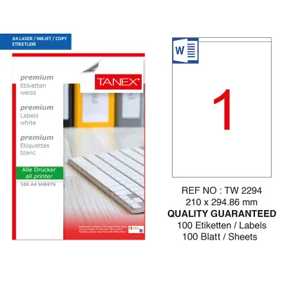 TANEX 210x294,86 LASER ETİKETİ TW-2294 (Best)