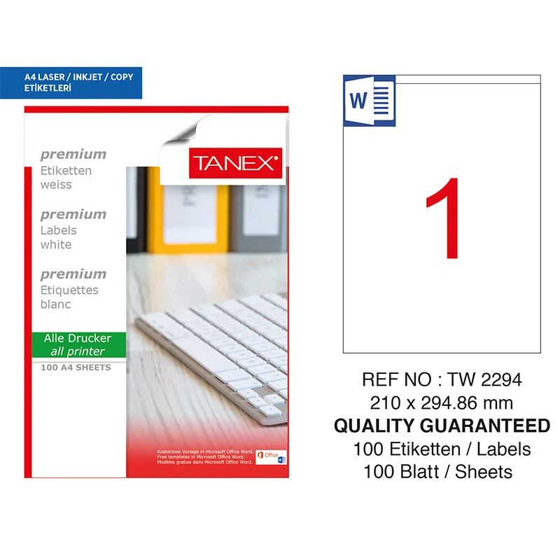TANEX 210x294,86 LASER ETİKETİ TW-2294 (Best)