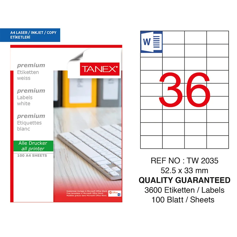 TANEX 52.5x33 LASER ETİKET TW-2035 (Best)