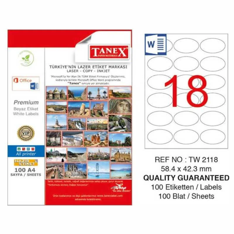 TANEX 58,4x42,3 LASER ETİKET TW-2118 (Best)