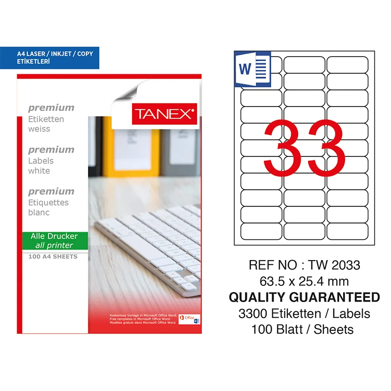 TANEX 63,5x25,4 LASER ETİKET TW-2033 (Best)