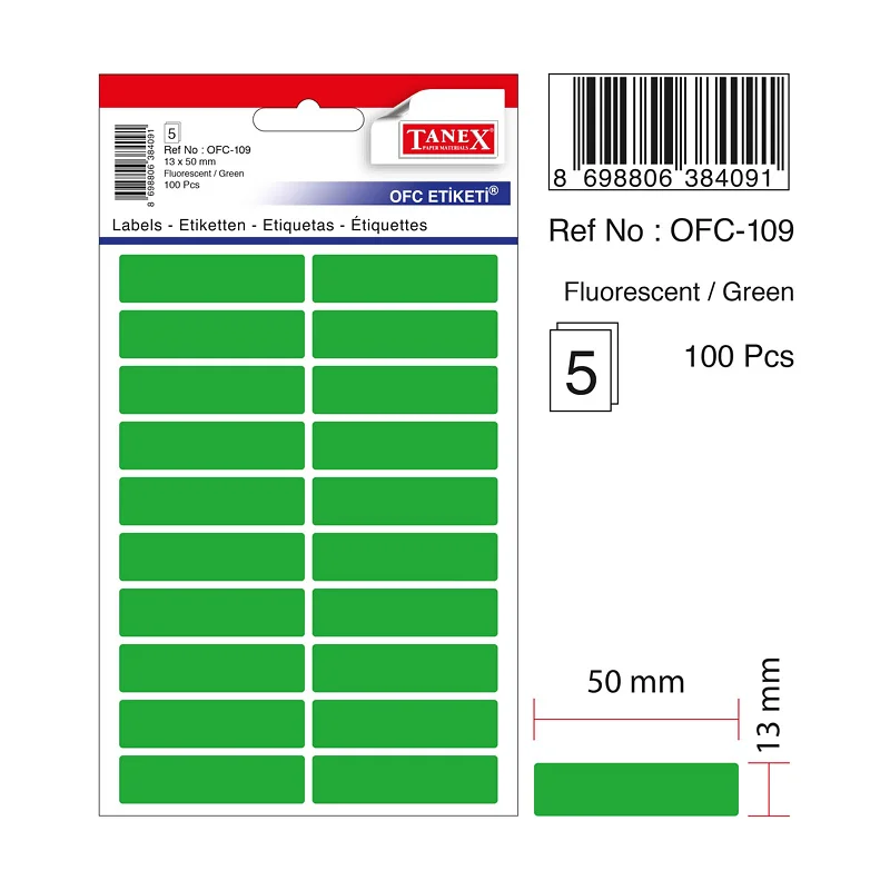 TANEX OFC-109 YEŞİL 13x50 mm OFİS ETİKETİ (Best)