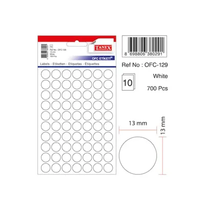 TANEX OFC-129 13 mm BEYAZ OFİS ETİKETİ YUVARLAK (Best)