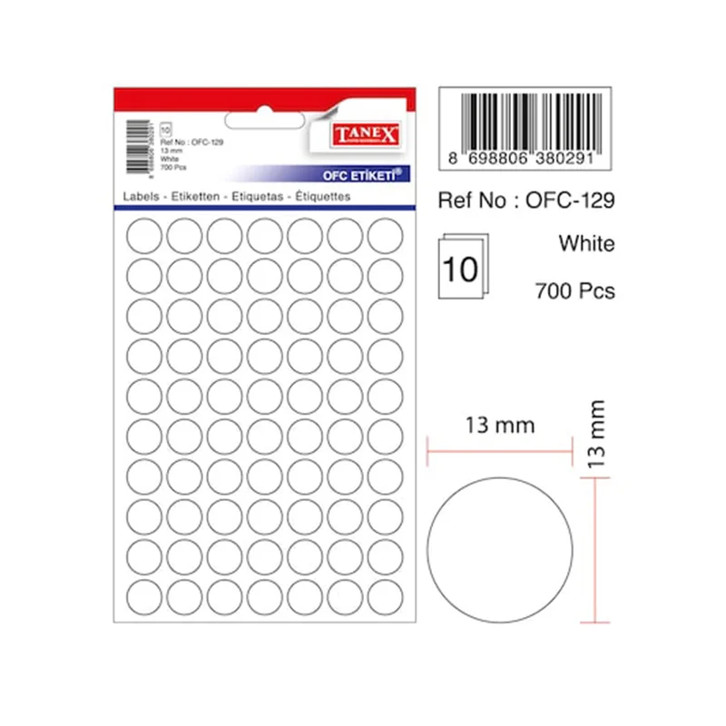 TANEX OFC-132 25 mm BEYAZ OFİS ETİKETİ YUVARLAK (Best)