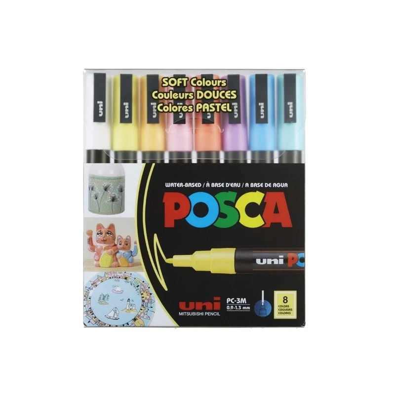 UNİ-BALL PC-3M/8C SC SET SOFT RENKLER 8 Lİ POSCA SU BAZLI MARKER (Best)