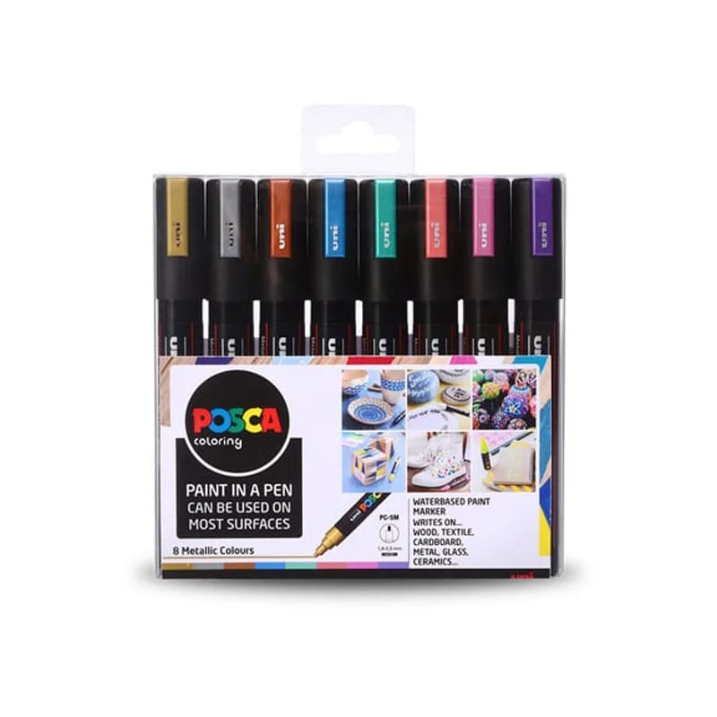 UNİ-BALL POSCA 1.8-2.5 SU BAZLI MARKER METALİK 8 Lİ PC-5M/8C MC Set (Best)