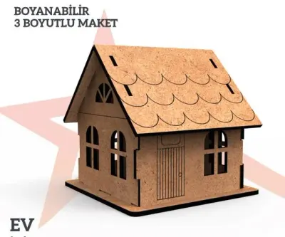 YILDIZLAR AHŞAP 3D AHŞAP BOYANABİLİR MAKET EV BYM-01 (Best)