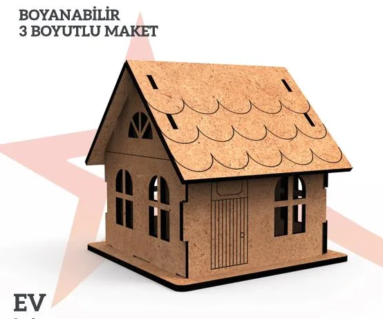 YILDIZLAR AHŞAP 3D AHŞAP BOYANABİLİR MAKET EV BYM-01 (Best)