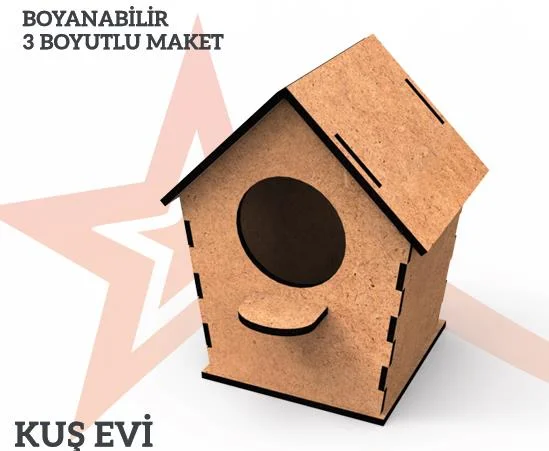 YILDIZLAR AHŞAP 3D AHŞAP BOYANABİLİR MAKET KUŞ EVİ BYM-09 (Best)