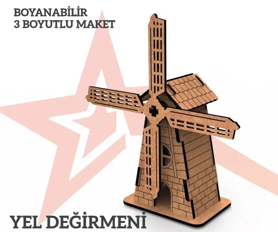 YILDIZLAR AHŞAP 3D AHŞAP BOYANABİLİR MAKET YEL DEĞİRMENİ BYM-05 (Best)