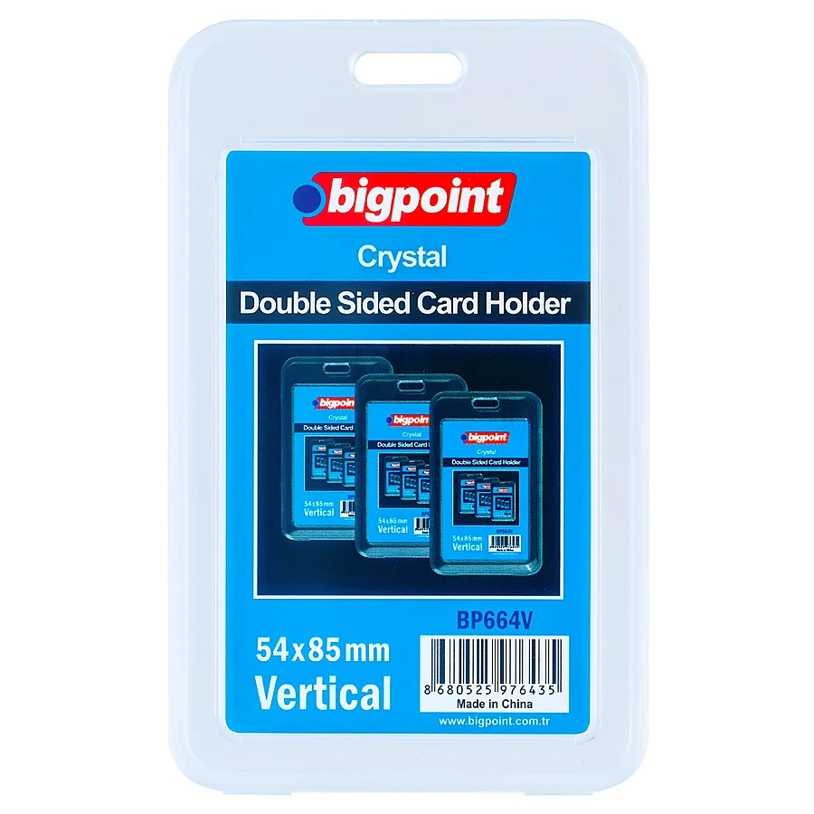 Bigpoint Çift Taraflı Kart Kabı Kristal Dikey Şeffaf 54x85mm