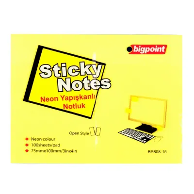Bigpoint Yapışkanlı Not Kağıdı 75x100mm Neon Sarı