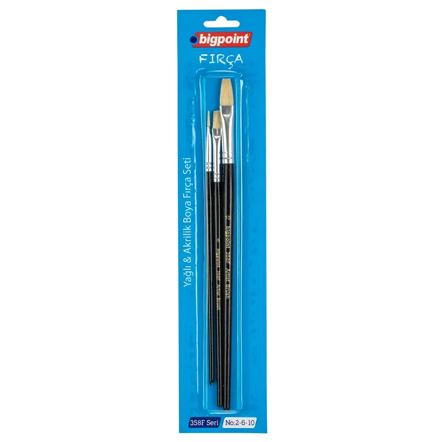 Bigpoint 358F Serisi Düz Kesik Fırça Seti 2-6-10 3'lü Blister