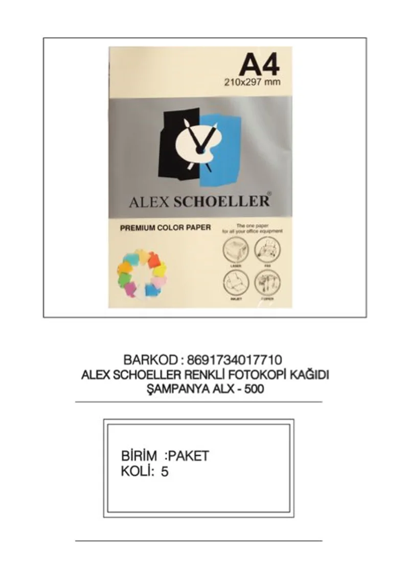 ALEX ALX-500 A4 ŞAMPANYA FOTOKOPİ KAĞ.500 LÜ (Best)
