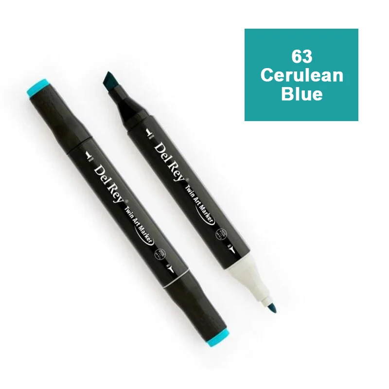 DEL REY TWIN MARKER B63 CARULEAN BLUE ÇİFT UÇLU GRAFİK KALEMİ MN-DR063 (Best)
