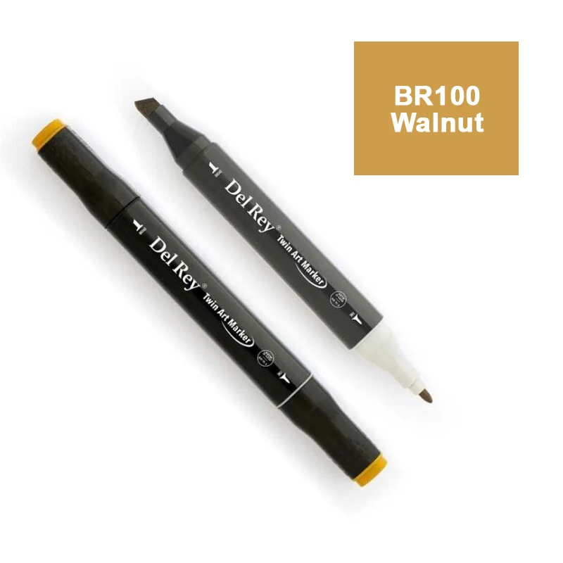 DEL REY TWIN MARKER BR100 WALNUT ÇİFT UÇLU GRAFİK KALEMİ MN-DR100 (Best)