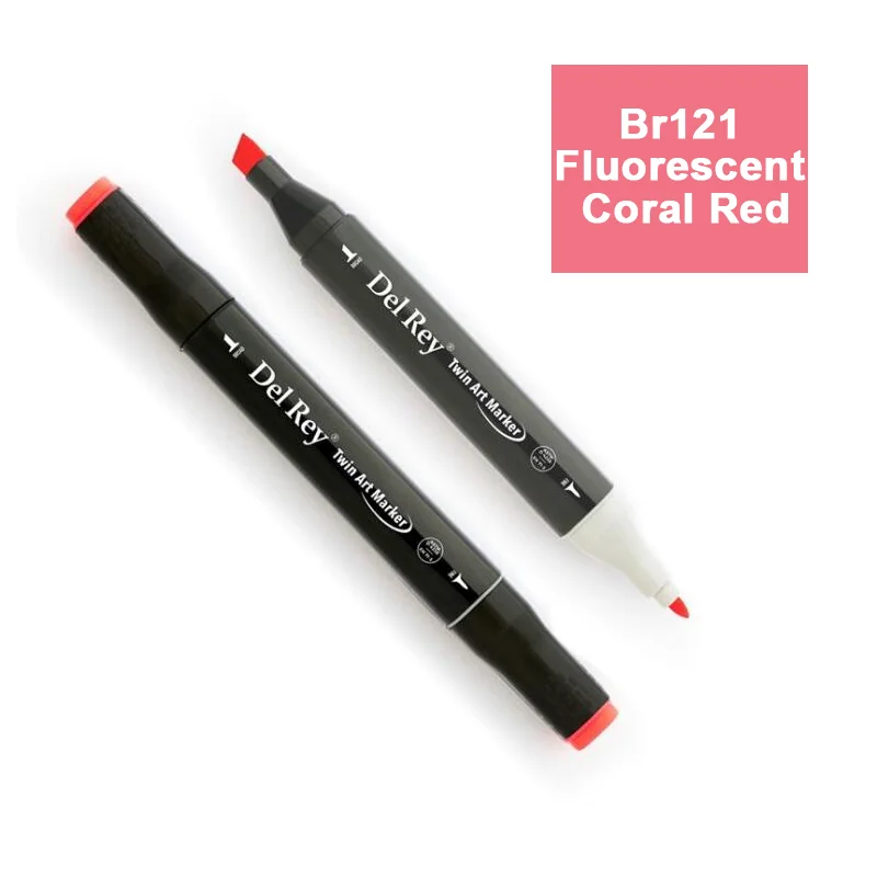 DEL REY TWIN MARKER F121 FLUORESCENT CORAL RED ÇİFT UÇLU GRAFİK KALEMİ MN-DR121 (Best)