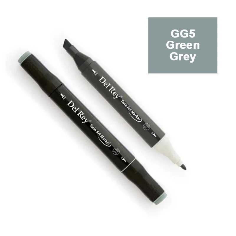 DEL REY TWIN MARKER GG5 GREEN GREY ÇİFT UÇLU GRAFİK KALEMİ MN-DRGG5 (Best)