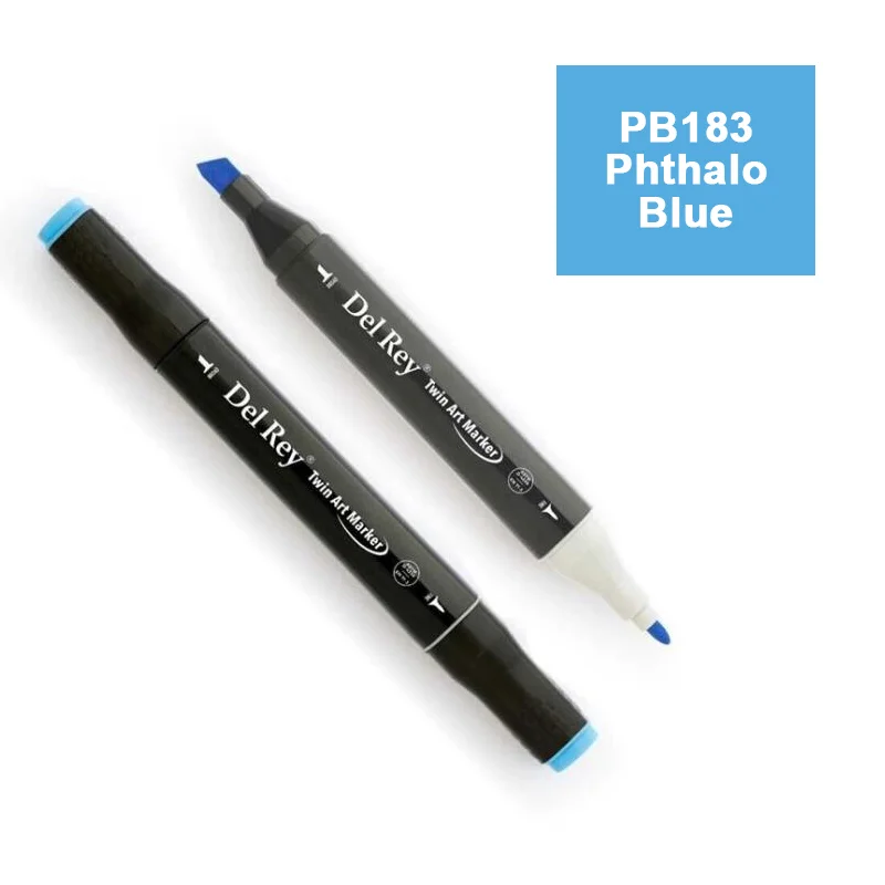 DEL REY TWIN MARKER PB183 PHTHALO BLUE ÇİFT UÇLU GRAFİK KALEMİ MN-DR183 (Best)
