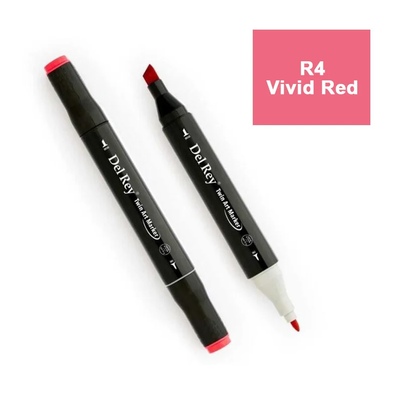 DEL REY TWIN MARKER R4 VİVİD  RED ÇİFT UÇLU GRAFİK KALEMİ MN-DR004 (Best)