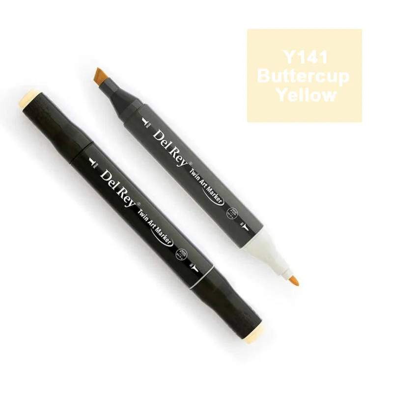 DEL REY TWIN MARKER Y141 BUTTERCUP YELLOW ÇİFT UÇLU GRAFİK KALEMİ MN-DR141 (Best)