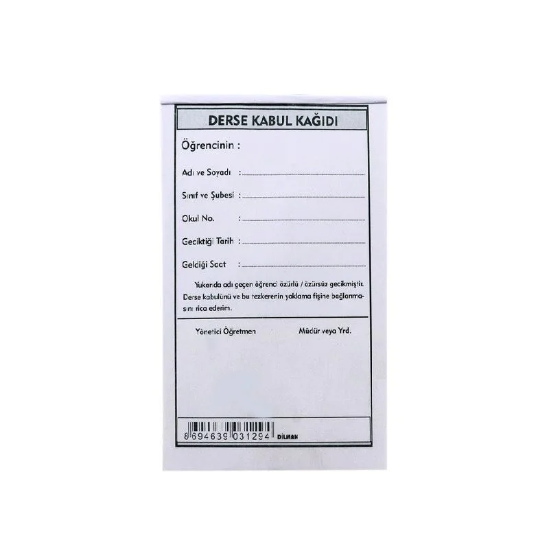 DİLMAN DERSE KABUL KAĞIDI 100'LÜ (Best)