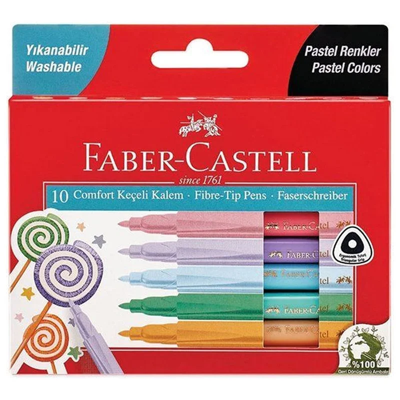 FABER 10 RENK COMFORT KEÇELİ KALEM PASTEL RENKLER 50620000110 (Best)