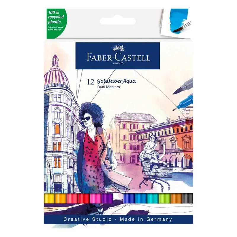 FABER GOLDFABER AQUA ÇİFT UÇLU MARKÖR KALEM 12 Lİ 164612 (Best)