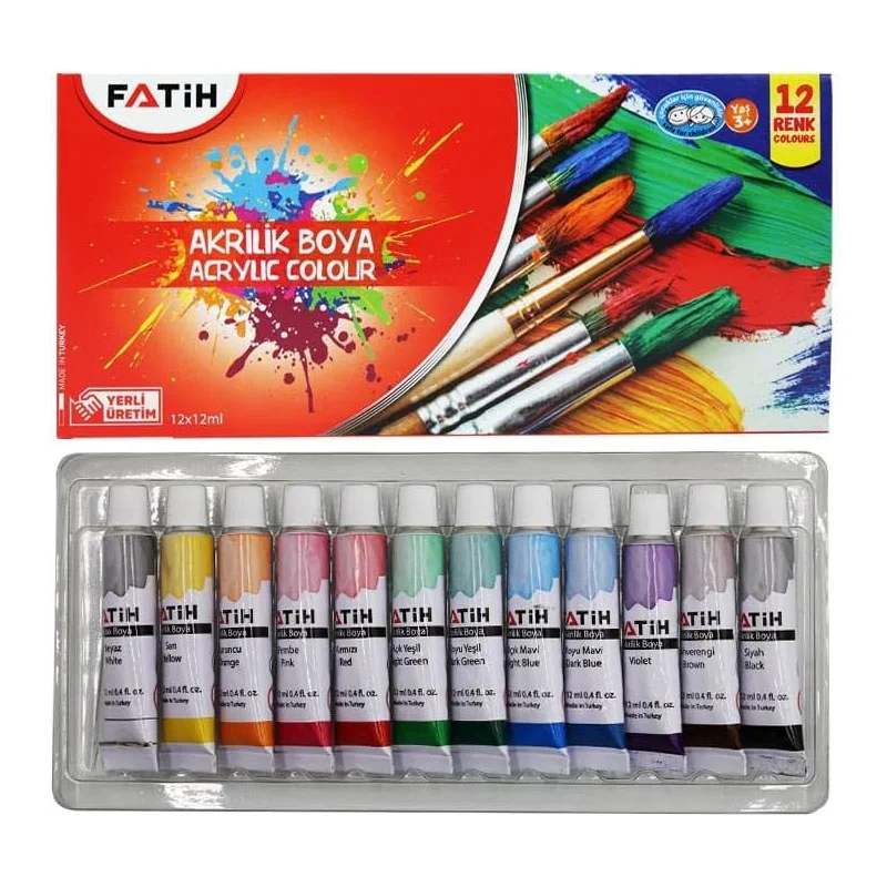 FATİH 12 RENK AKRİLİK BOYA 12 gr 50501 (Best)