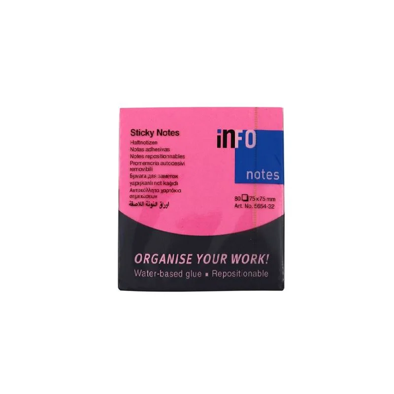 INFO NOTES 75x75 FOSFOR PEMBE POSTİT 80 yp 565432 (Best)
