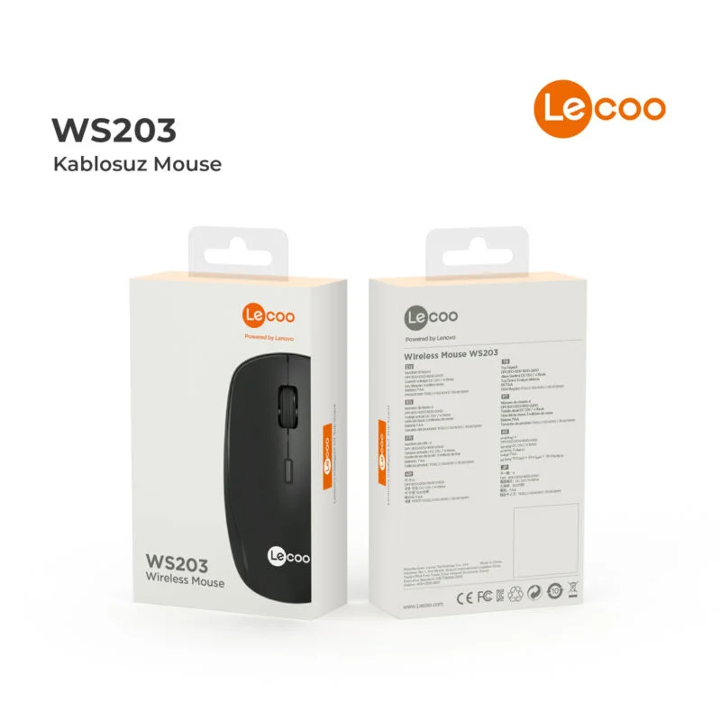 LECOO WS203 KABLOSUZ 2400DPI 4 Tuşlu OPTİK MOUSE Siyah (Best)