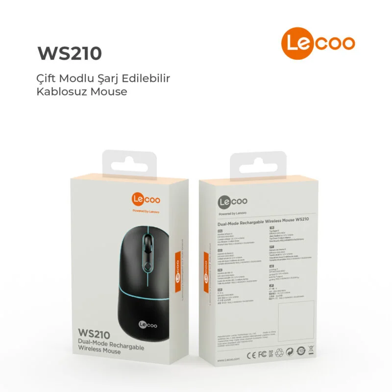 LECOO WS210 SİYAH Bluetooth &amp; 2.4G WiFi Wireless Charging  MOUSE (Best)