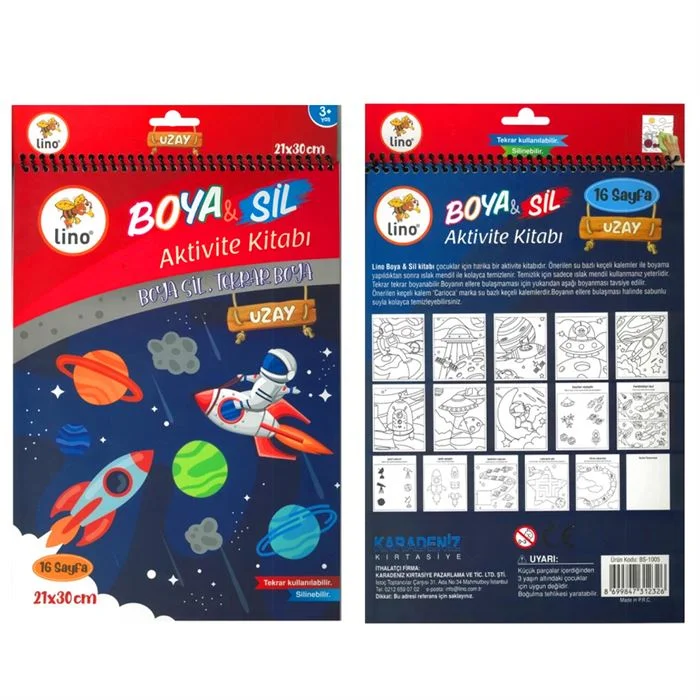 LINO BS-1005 BOYA SİL AKTİVİTE BOYAMA KİTABI UZAY A4 EBAT SİLİNEBİLİR (Best)