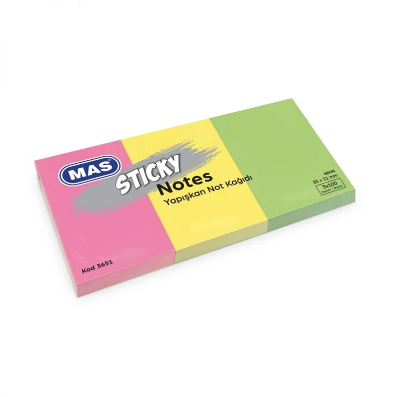 MAS 3651 NEON 3 RENK 35x51 YAPIŞKANLI NOT KAĞIDI (Best)