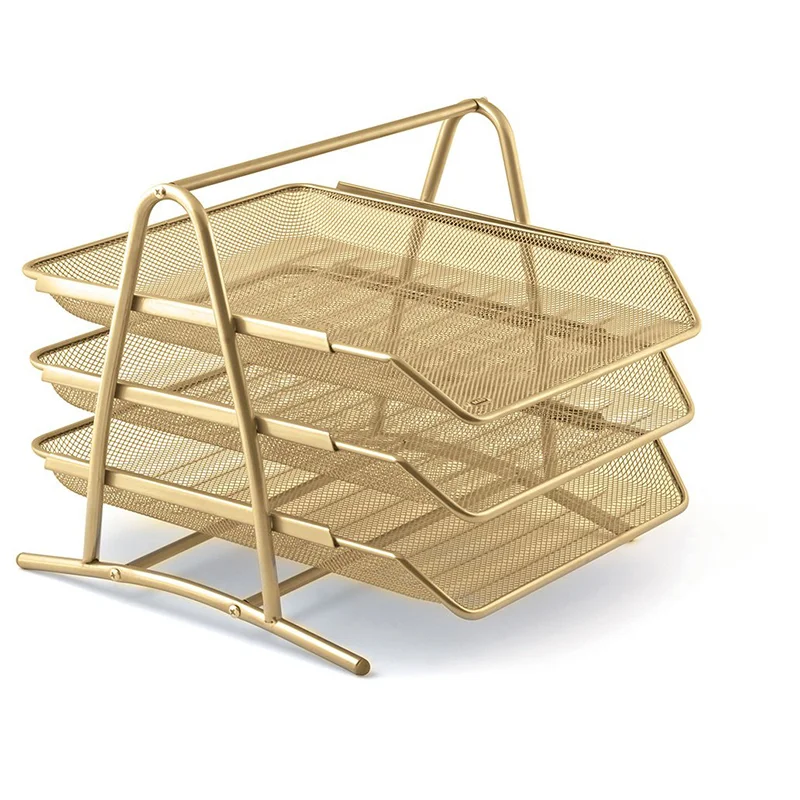MAS 523 METAL FİLE 3 LÜ EVRAK RAFI GOLD (Best)