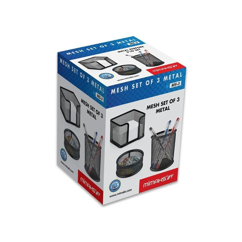 MİMAKS MS-3 MASA ÜSTÜ 3 LÜ METAL FİLE KALEMLİK SET SİYAH (Best)