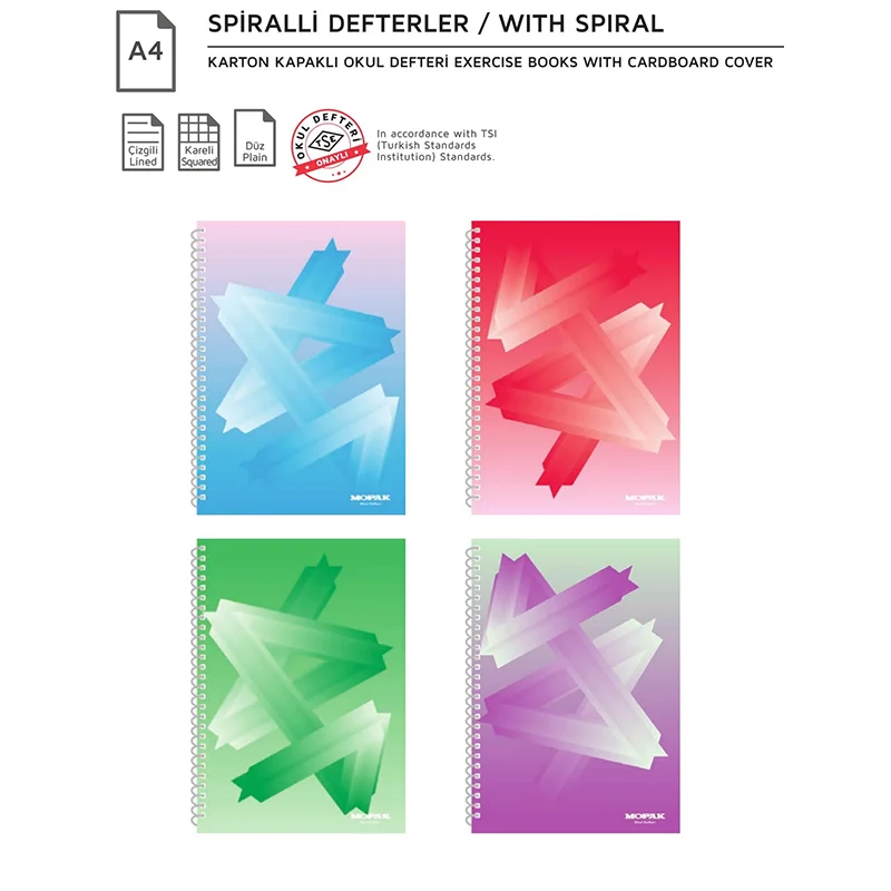 MOPAK 96 YP A4 SPİRALLİ ÇİZGİLİ METOD DEFTERİ (Best)