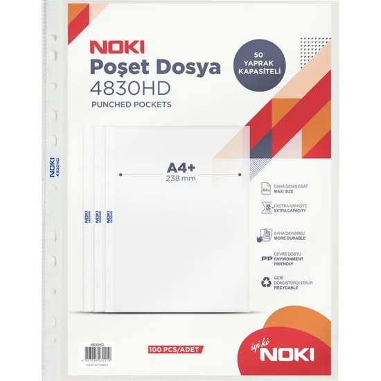 NOKİ HD POŞET DOSYA A4 100 LÜ 4830HD 80 Mic. (Best)