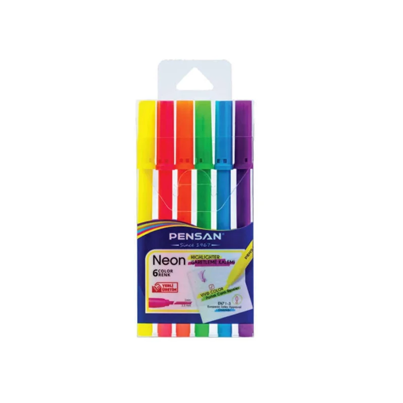 PENSAN 6 RENK NEON KESİK UÇ KEÇELİ KALEM 99095 (Best)
