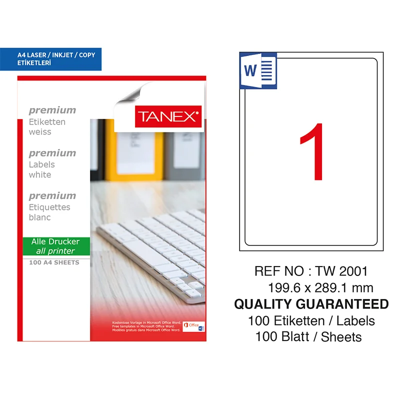 TANEX 199,6x289,1 LASER ETİKET TW-2001 (Best)